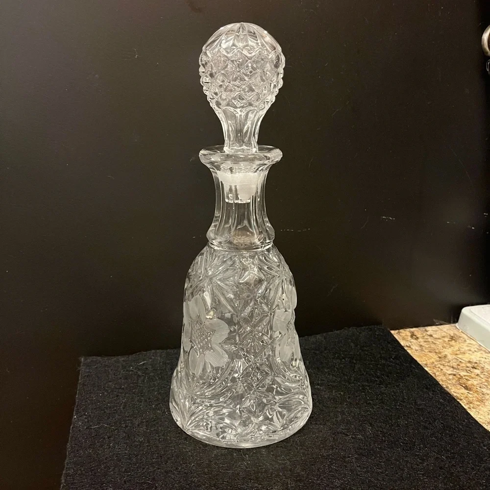 Vintage Cut Crystal Decanter with Stopper Etched Floral Design